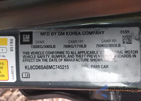 2021 Chevrolet Spark Fwd 1Lt Automatic z USA, uszkodzony, nr VIN KL8CD6SA8MC745215